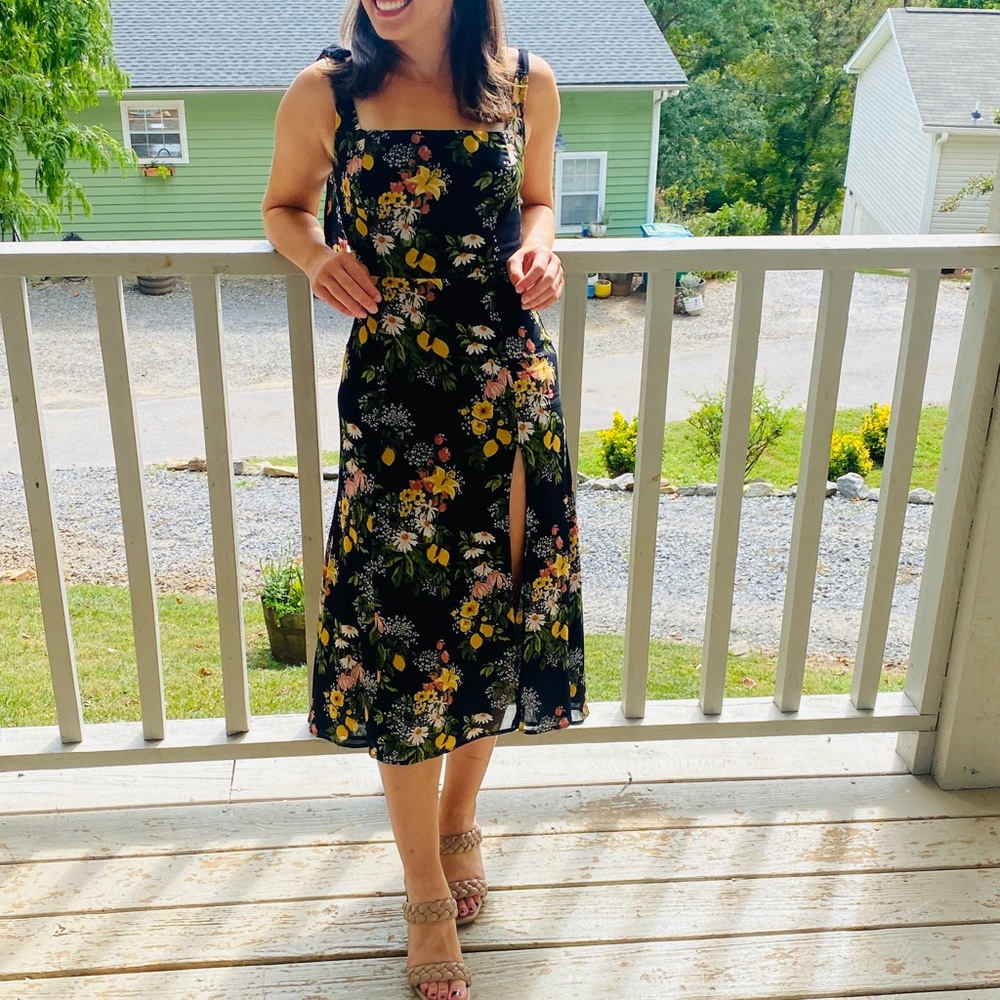 The reformation twilight navy floral midi dress